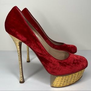 Nicholas Kirkwood Red Velvet Platform Pump Size 10